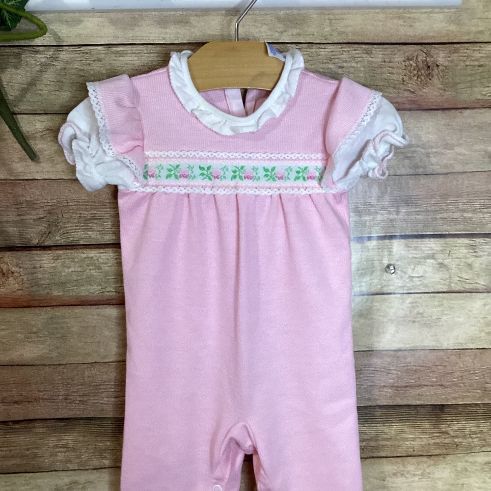 VINTAGE Carters Pink Romper Baby Girls Jumper Size 6 Months